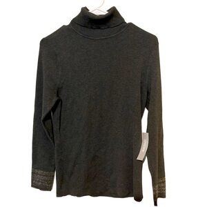 Chico’s Turtleneck Pullover Sweater Lurex Cuff Eco Graphite Gray Size 1 M/8 NWT